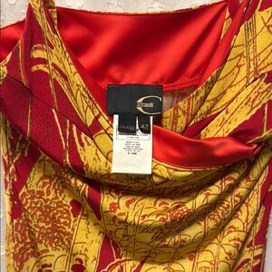 Roberto Cavalli Scarlet and Gold Patterned Dress